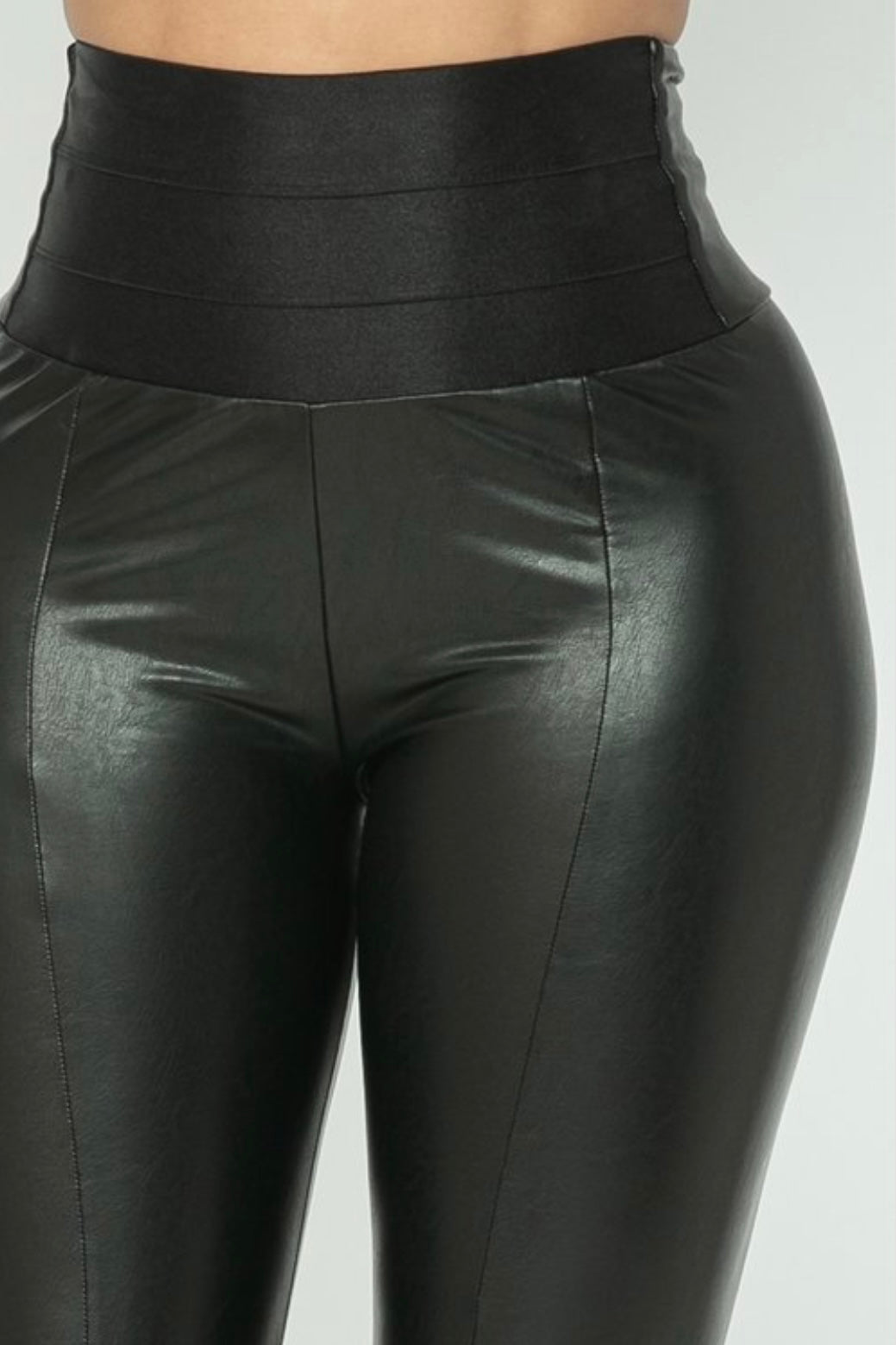 FAUX LEATHER WIDE WAIST BAND PANTS